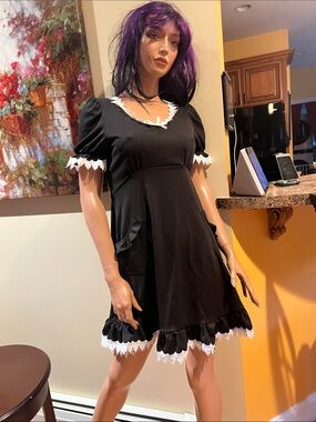 Black Lace-Trim Vintage Style Dress S gothic Lolita nwot